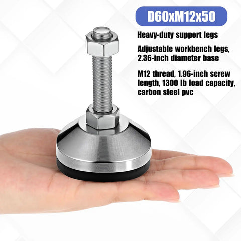 Heavy Duty Adjustable Leveling Feet With 2.36 Inch Diameter Base And M12 Thread Anti Slip Rubber Foot Supports Up To 5280 Lb held in hand