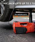 Electric Car Jack 5 Ton Hydraulic Floor Jack With Electric Impact Wrench Tire Inflator And LED Light Fast Lift From 6.1 To 17.7 Inches Emergency Roadside Tire Changing Kit For SUV Sedan Truck in use under a vehicle