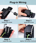 No Sweat Installation Slick Black Four In One Usb Outlet Receptacle with wiring steps for easy installation process.