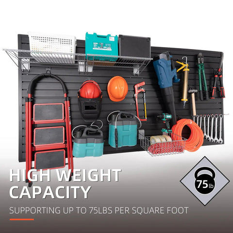 Heavy Duty Slat Wall Panels For Garage Tool Organization And Wall Mount Storage Systems With Slotted Racks Eight By Four Feet PVC Boards To Sort Your Gear And Keep The Shop Crisp
