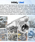 Heavy Duty Hydraulic Tee Fittings Three Eighths JIC Male To Male And Three Eighths JIC Female Swivel 360 Degree Rotating End Carbon Steel 37 Degree Flare SAE J514 Tee Connector Two Pack in hydraulic system use