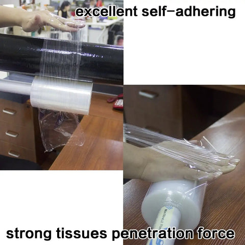 Applying Top Shelf Clear Stretch Wrap 6 Inch By 1000 Feet Plastic Roll For Moving And Shipping Heavy Duty Shrink Film.
