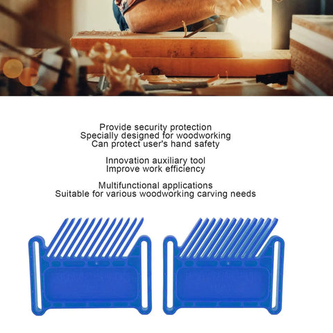 Adjustable Woodworking Featherboard Safety Holder for Table Saw Router Table and Bandmill Stackable Fence Guide with Miter Tslot, blue clamps designed for hand safety.
