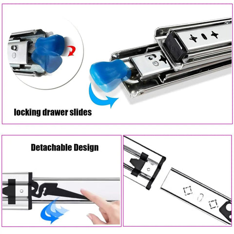 Heavy Duty Locking Drawer Slides With Side Mount Ball Bearing Rails Detachable For Machine Tables And Production Line Conveyors 800mm