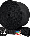 Rock Solid Heat Shrink Braided Sleeving 10 Ft 1.4 Inch Two To One Shrink Ratio Heavy Duty Wire Cable Wrap showing roll with 2:1 ratio.