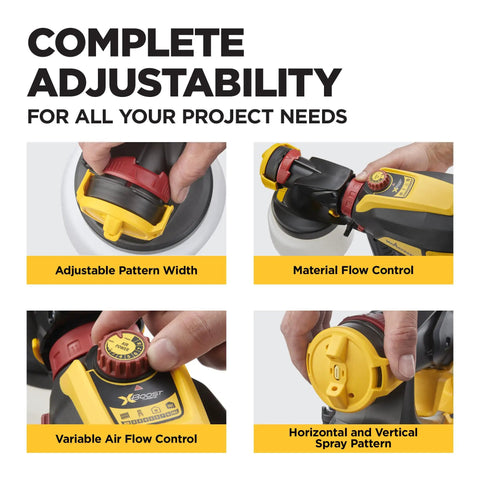 FLEXiO 3550 features of 18V Cordless Paint And Stain Sprayer Delivering Slick HVLP Coatings with adjustable settings.