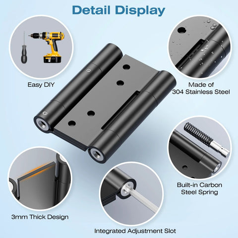 Ranbo 4-inch heavy-duty double-spring hinge, 304 stainless steel, black finish, front view