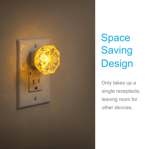 SleepLite Jewel Amber Led Night Light Plug In Always On Energy Efficient UL Certified 2 Pack Ideal Nightlight For Bedroom Bathroom Nursery Hallway Kitchen Space Saving Design illuminating wall outlet
