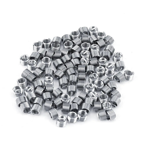 100 piece M4 helicoil inserts made from stainless steel 304 for fixing stripped threads in aluminum and soft metals.