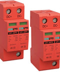 Two Pack 40kA Voltage Surge Protector DC 1000V for Solar PV and RV Heavy Duty Lightning Protection Lightning Arrester Device 35mm DIN Rail Mount 2P High Current Surge Suppressor, red twin units