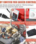 Foot switch control for 680W Professional Jewelry Drill Press and Pearl Hole Punching Machine, enhancing usability.