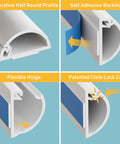 Half Round Cord Hider Cable Raceway White Paintable Adhesive Concealer with self-adhesive backing and click-lock hinge
