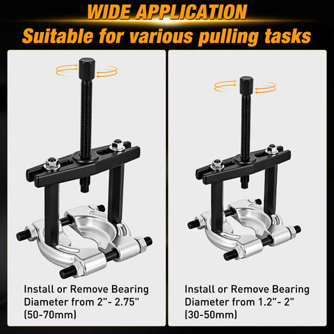 Heavy Duty 14 Piece Bearing Puller Kit 5 Ton Bearing Separator Tool For Auto Repair includes 2-2.75 inch and 1.2-2 inch bearing extractors.