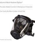 Full Face Respirator RU6500 Series with 5 point head strap, front view showing mesh headnet option, large size for industrial safety