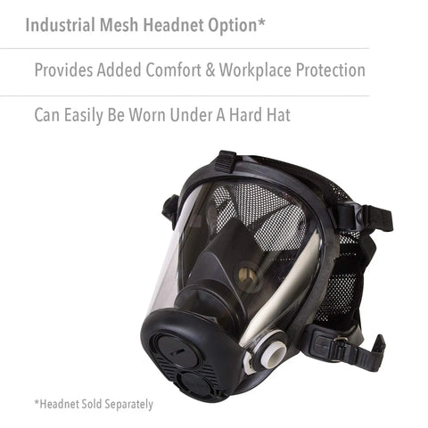 Full Face Respirator RU6500 Series with 5 point head strap, front view showing mesh headnet option, large size for industrial safety