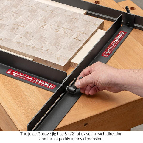 Juice Groove Router Jig For Cutting Boards, Adjustable Rails That Create Clean Juice Grooves On Boards From Ten And One Quarter Inch To Eighteen And Three Quarters Inch, Powder Coated Steel Rail Design, No Fuss Setup, Made In USA