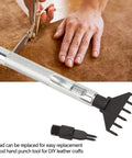 Prong Chisel Kit For Leather Stitching And Belt Punching with Replaceable Blades, handle and accessories, shown on leather surface