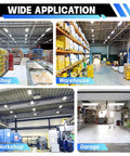 Wide application of 4 Pack LED Linear High Bay Lights Power Options 300W 240W 200W 40500LM 5000K Daylight Dimmable in shop, warehouse, workshop, garage.