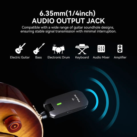 6.35mm audio output jack on 5.8 GHz Wireless Guitar System For Active And Passive Guitars With Charging Case Included No Dropouts Low Interference