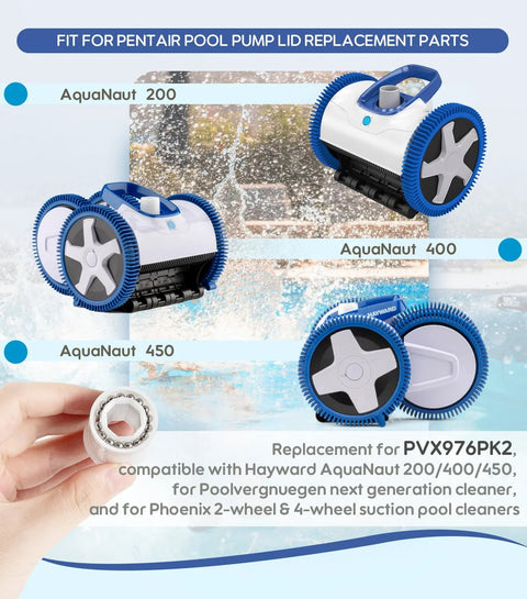 PVX976PK2 wheel bearing kit for Hayward AquaNaut 200/400/450 pool cleaners, 2-pack with blue gear wheels