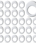 Front view of 40-pack chrome offset wheel washers for automotive wheels, Amazon bulk set
