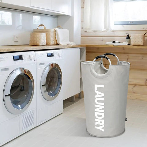 115L XXL Collapsible Laundry Hamper With Aluminum Soft Grip Handle in laundry room setting
