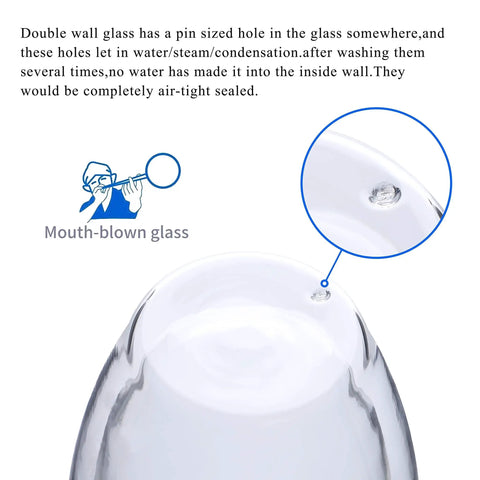 Double Wall Insulated Espresso Cups Set Of Two Borosilicate Glass Demitasse Mugs With Handle showing mouth-blown glass detail.