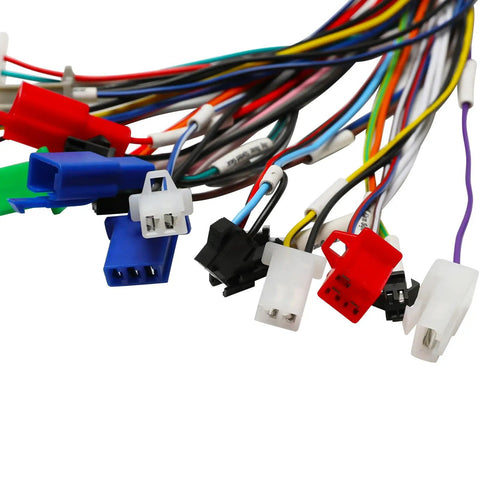 Heavy Duty 36V To 72V Brushless DC Motor Controller wiring harness with colorful connectors for electric go karts and UTVs.