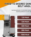 Side view of Grab And Go Multifunction Belt Sander With 7 Speed Settings Low Noise Portable Belt Grinder for metal and jewelry use.