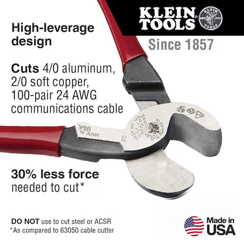 Beefy 9-Inch High Leverage Cable Cutter For Aluminum Copper And 100-Pair Communications Cable Made In USA