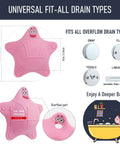 Kid Safe Silicone Bathtub Overflow Drain Cover With Five Rock Solid Suction Cups keeps water in with a pink starfish design.