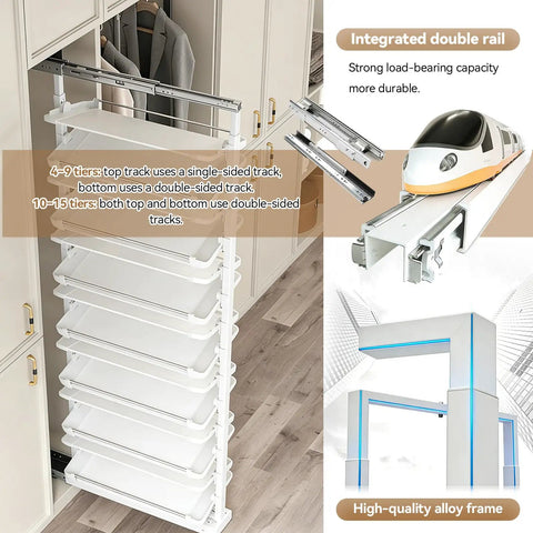Heavy Duty Slide Out Shoe Rack Badass Adjustable Organizer with integrated double rail, showing smooth pull-out design for closets.