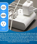 World Travel Plug Adapter M8 Max With 3 USB Ports And 18W USB C Fast Charge, 2 US Outlets, shown with multiple devices connected