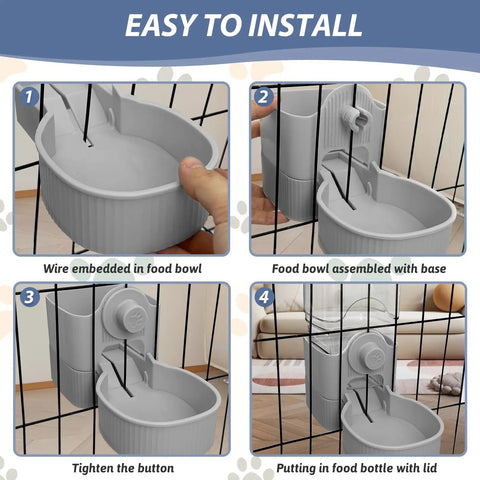 Step-by-step installation guide for Rock Solid Rabbit Food And Water Dispenser Set With Large Capacity Gravity Feeder System.