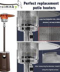 Durable 304 Stainless Steel Double Net Emitter Screen For Gas Patio Heaters Ten And Three Quarters Inch Diameter Tough As Nails Main Burner Cover Replacement Part Built To Last On Most Patio Heaters shown installed on heater with detailed screen view