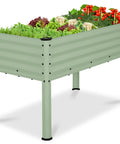 Galvanized Raised Garden Bed 48 By 24 By 30 Inches, Elevated Metal Planter Box For Backyard Patio Or Balcony, Sage Green Finish with plants