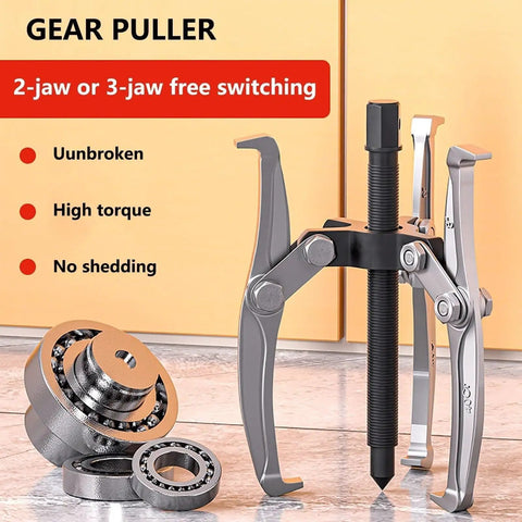 Hardcore Heavy Duty Gear Extractor Tool With Three Jaw Bearing Puller For No Sweat Pulley And Flywheel Removal Forged From Industrial Grade Heat Treated Steel with 2-jaw and 3-jaw setup