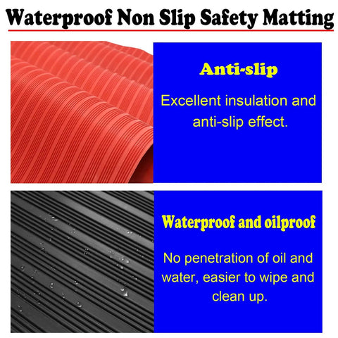 Built Different Heavy Duty 35 KV Insulating Rubber Flooring Mat Anti Static Industrial Grade Safety Thick Cuttable Electric Shock Protection Pad Black showing red and black non-slip safety matting, waterproof features.