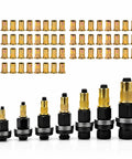 Heavy Duty Rivet Nut Tool Kit For M3 Through M12 77 Piece Carbon Steel set of various threaded inserts in gold finish.