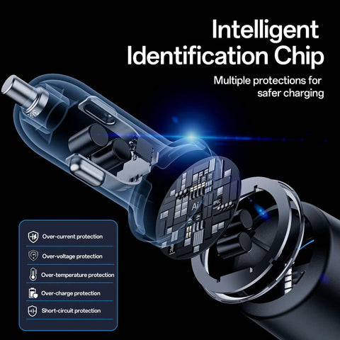 Close-up of Beast 200W USB-C Car Charger internal intelligent chip showing multiple protection features for safer charging.