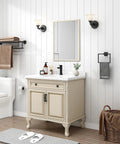 Bathroom with Matte Black Square Towel Holder Stainless Steel Wall Mount Rack, holding a hand towel next to a vanity.