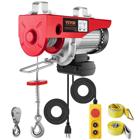 Electric Hoist 1760lbs With 14Ft Wired Remote Control, 110V Lifting System, visible motor and cables.