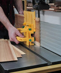 Knuckle Saver 3D Pushblock And One Eighth Inch Grip Leg Combo For Table Saw Safety in use on a table saw with wood pieces.