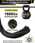 Diagram highlighting 1/8 Black Stainless Steel Cable 500 ft Heavy Duty 7x7 Core for DIY Deck Railing, showing 1800 lbs strength and flexibility.