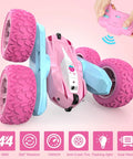 Pink Remote Control Car For Girls, Rechargeable 2.4Ghz RC Truck With Double Sided 360 Degree Rotating Stunts and LED headlights