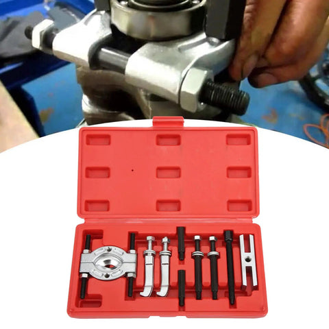 Pro Grade Bearing Puller Set 9Pcs Portable Bearing Separator Kit with red storage box and metal tools for automotive maintenance