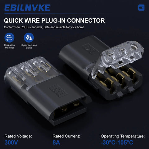 3 Wire Plug In Connector With Locking Buckle 18 To 22 AWG Pack Of 20, featuring insulation material and high-precision brass.