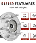 Front Wheel Bearing And Hub Assembly For Ford F150 4WD 2015 Through 2017 Replacement Hub Bearing with 6-bolt flange and ABS sensor