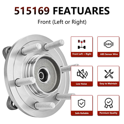Front Wheel Bearing And Hub Assembly For Ford F150 4WD 2015 Through 2017 Replacement Hub Bearing with 6-bolt flange and ABS sensor