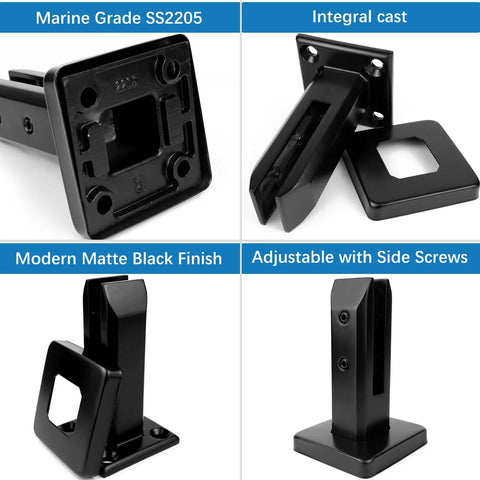 4 Pack Matte Black Glass Pool Fence Spigots SS2205 Marine Grade with adjustable side screws and modern finish
